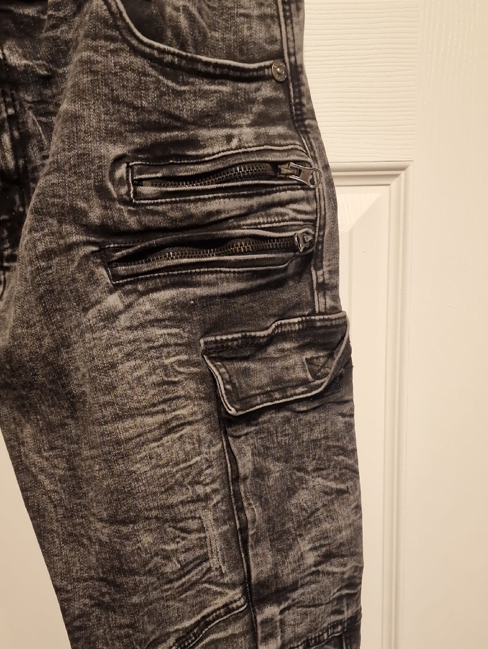 Men's Washed Black Cargo Jogger Pants - Casual Streetwear - Picture 2 of 5